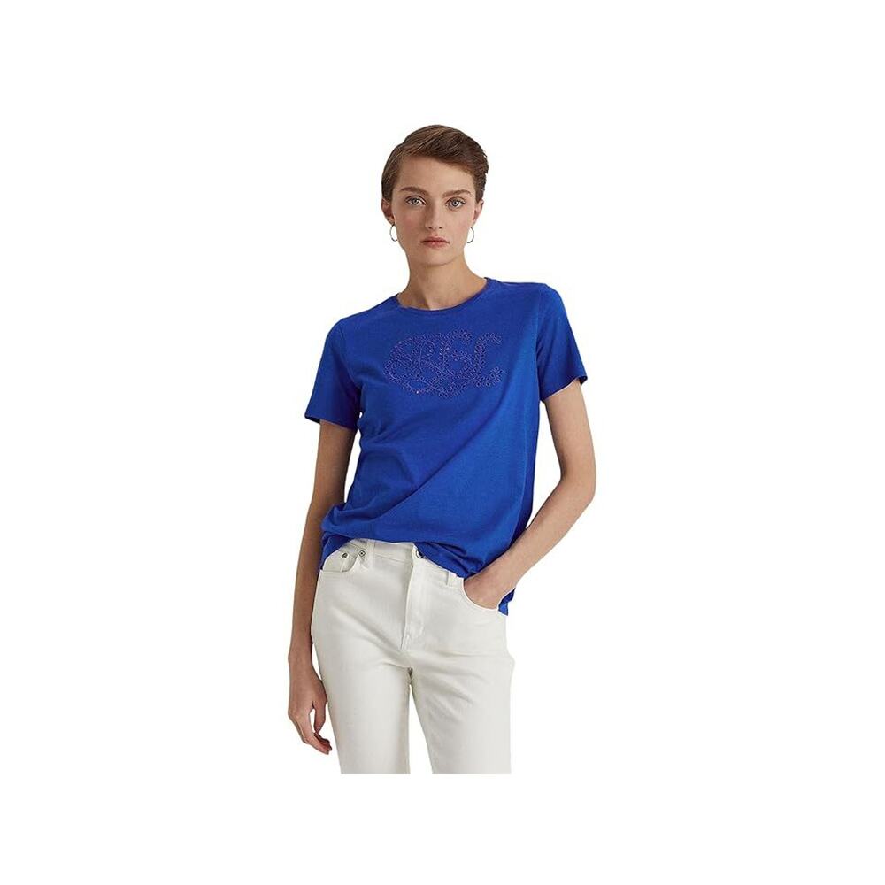 LAUREN Ralph Lauren Cotton-Blend Tee (Blue Saturn) Women's Clothing Size S 10498